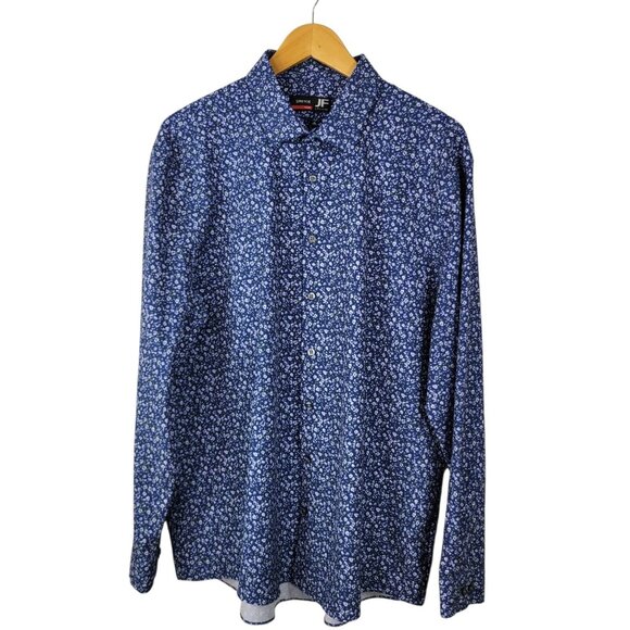J. Ferrar Floral Button Up XL Shirt Blue Long Sleeve Slim Fit Stretch Profession - Picture 2 of 5